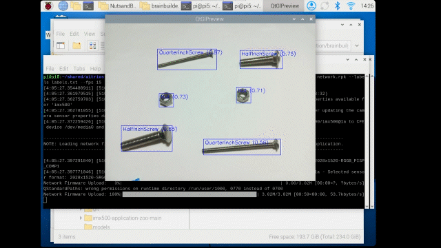 Raspberry Pi AI Camera feed with the object detection model running