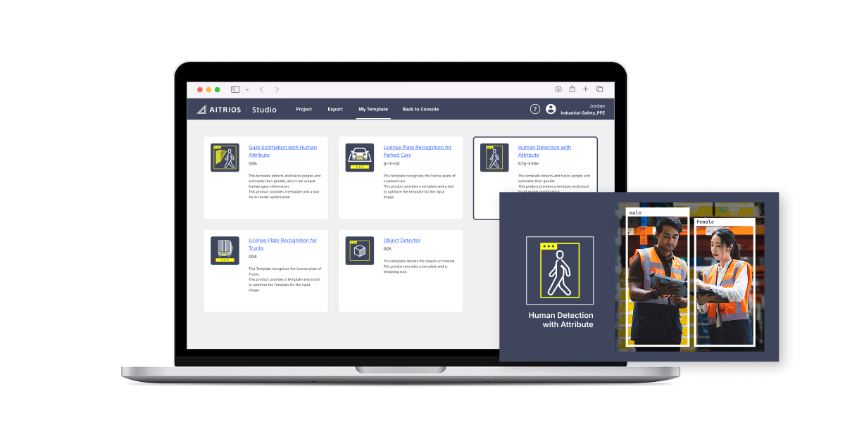 AITRIOS Studio screenshots with available templates