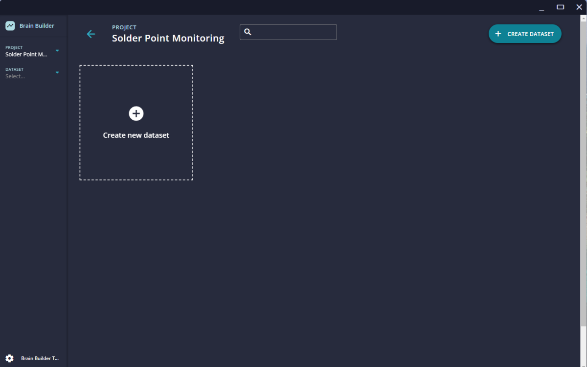 Brain Builder UI view where you can create a new dataset