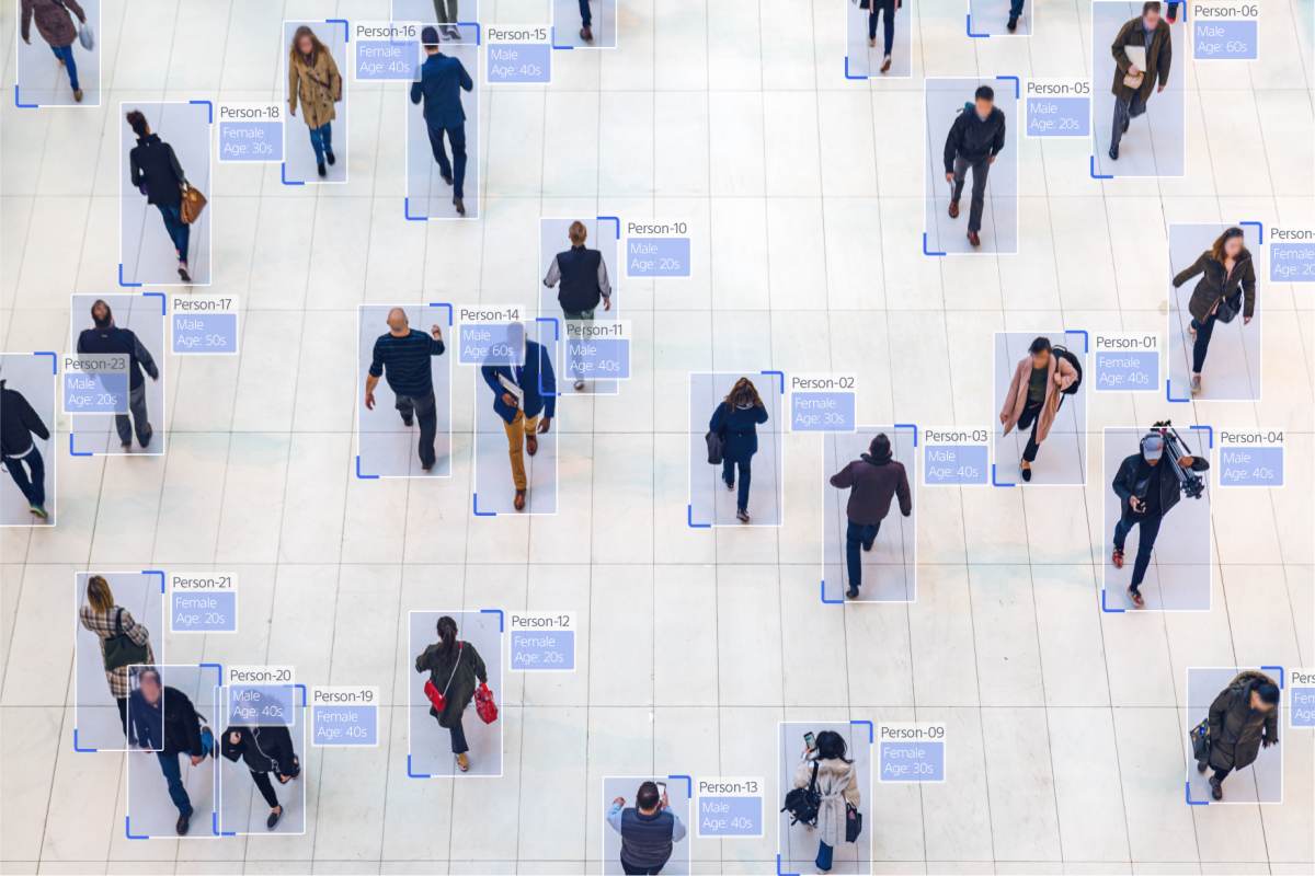 people walking and detected by camera recognition