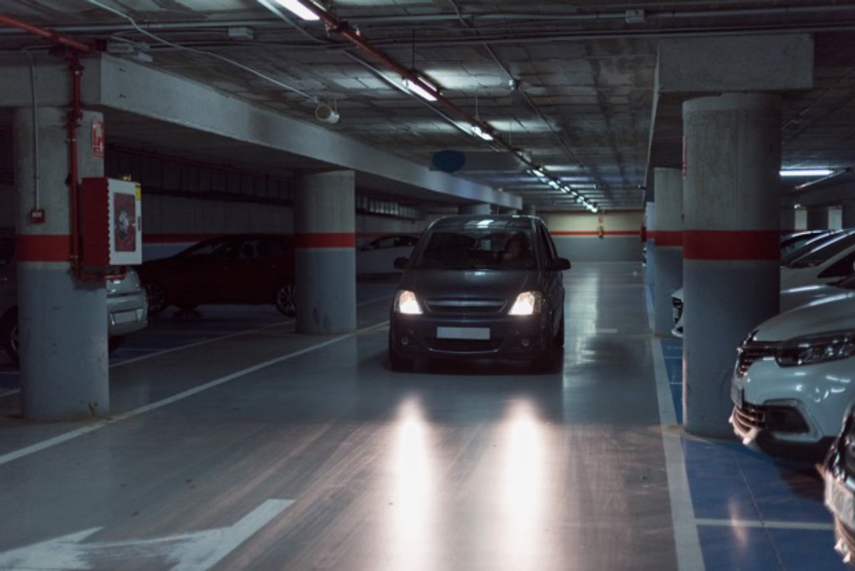 car in a dark parking garage